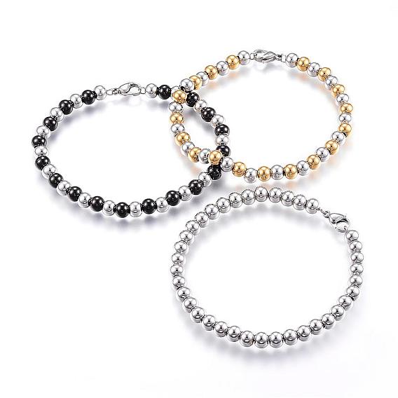 304 bracelets de perles en acier inoxydable, avec fermoir mousqueton