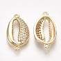 Brass Cubic Zirconia Links, Cowrie Shell Shape, Nickel Free, Real 18K Gold Plated