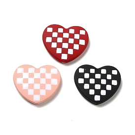 Opaque Acrylic Beads, with Enamel, Heart with Tartan Pattern