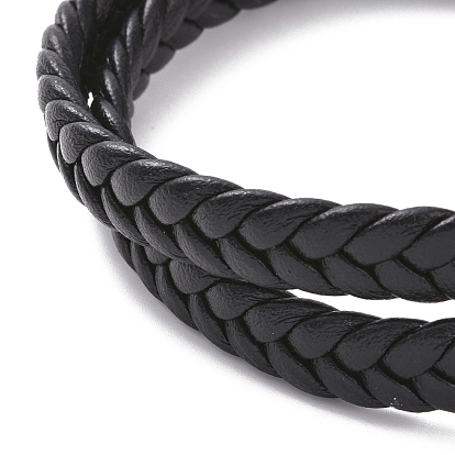 Black Microfiber Braided Cord Double-strand Bracelet with 304 Stainless Steel Magnetic Clasps, Punk Wristband for Men Women