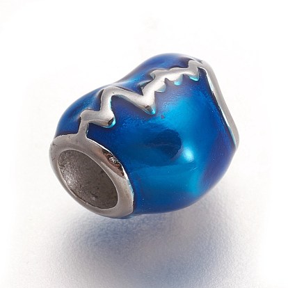 Ion Plating(IP) 304 Stainless Steel European Beads, with Enamel, Large Hole Beads, Heartbeat