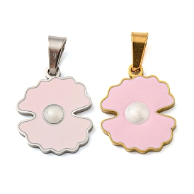 316 Surgical Stainless Steel Pendants, with Enamel, Shell Charm