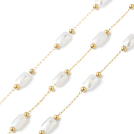 304 maillons en acier inoxydable chaînes, avec perles en verre imitation perle et bobine, non soudée, rectangle
