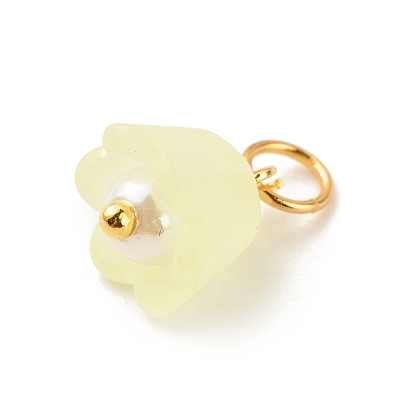 Charmes acrylique transparent, avec des perles d'imitation en plastique ABS et des apprêts en laiton doré, fleur
