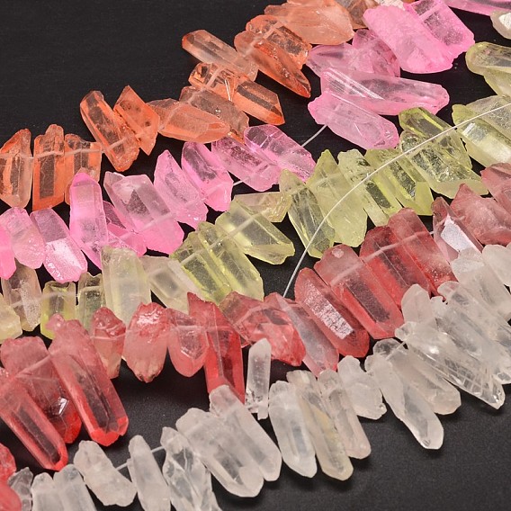 Natural Quartz Crystal Beads Strands, Nuggets, Tusk Shape, Dyed