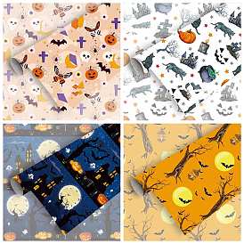 Halloween Theme Gift Wrapping Paper, Rectangle with Castle Cat Star Witch Owl Pumpkin Bat Tree Pattern Wrapping Paper Decoration
