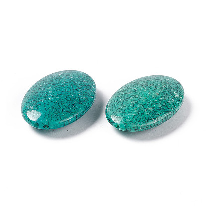 Crackle Opaque Acrylic Beads, Imitation Turquoise, Flat Oval