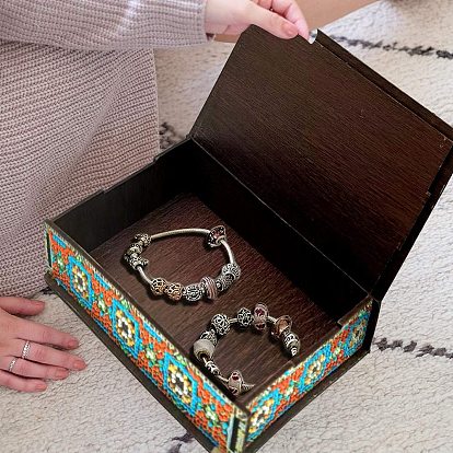 Ящик для хранения алмазной живописи своими руками с зеркалом, Съемная декоративная деревянная шкатулка с цветочным узором мандалы, прямоугольные