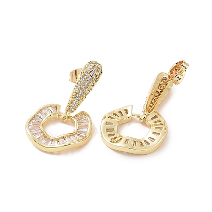Aretes colgantes con forma de dona y circonitas cúbicas, joyas de latón dorado para mujer