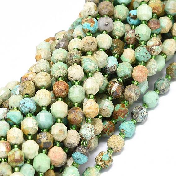 Natural Turquoise Beads Strands, with Seed Beads, Faceted, Bicone, Double Terminated Point Prism Beads