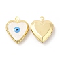 Brass Enamel Locket Pendants, Real 18K Gold Plated, Long-Lasting Plated, Heart with Evil Eye