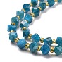 Natural Apatite Beads Strands, with Seed Beads, Faceted, Diagonal Cube Beads