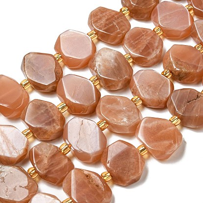 Natural Sunstone Beads Strands, with Seed Beads, Faceted Rectangle