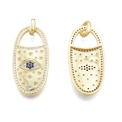 Brass Micro Pave Cubic Zirconia Pendants, with Jump Rings, Lock with Eye