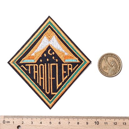 Computerized Embroidery Cloth Iron on/Sew on Patches, Costume Accessories, Appliques, Rhombus with Word Traveler