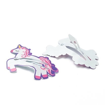 Cute Spray Painted Iron Snap Hair Clips, Unicorn, for Childern