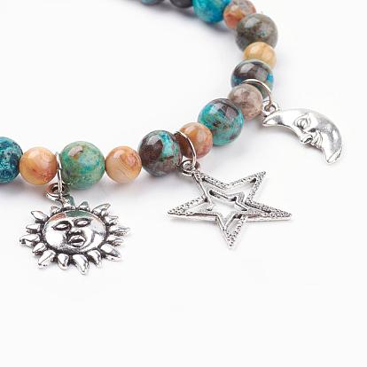 Natural Gemstone Charm Bracelets, with Tibetan Style Pendants, Sun & Star & Moon