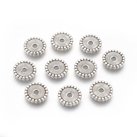  Perles de séparateur de style tibétain , sans cadmium et sans plomb, plat rond, 12x2mm, Trou: 2mm