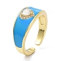Heart Clear Cubic Zirconia Wide Band Ring for Girl Women, Real 18K Gold Plated Brass Enamel Open Cuff Ring