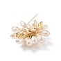 Prendedor de solapa con flor de cuentas trenzadas con piedras preciosas y perlas, broche dorado 304 de acero inoxidable para mujer
