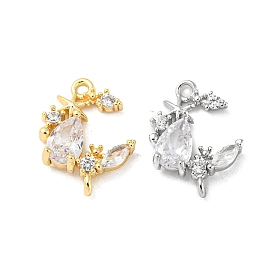 Brass Micro Pave Cubic Zirconia Link Connectors, with Glass, Star and Teardrop