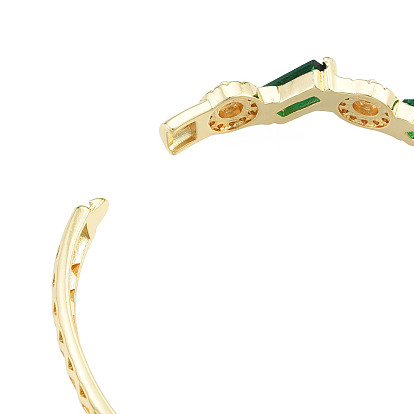 Rectángulo de circonita cúbica y brazalete con bisagras de mal de ojo, joyas de latón chapado en oro real 18k para mujer