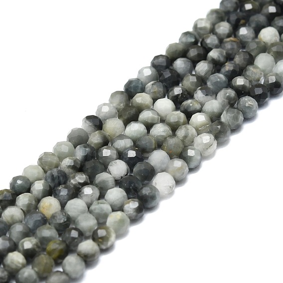 Natural Hawk's Eye Beads Strands, Eagle Eye Stone, Faceted, Round