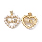 Micro cuivres ouvrent pendentifs zircone cubique, avec abs imitation perle, coeur avec mot amour charme pour la saint valentin