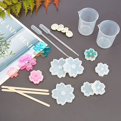 Наборы силиконовых форм olycraft diy sakura, в комплекте березовые деревянные палочки для мороженого и пластиковые пипетки для переноса, латексные кроватки, пластиковый мерный стаканчик