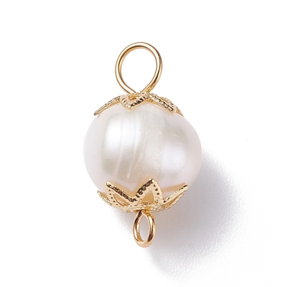 Perles de culture d'eau douce naturelles liens connecteurs, avec ton doré 304 accessoires en acier inoxydable, ovale