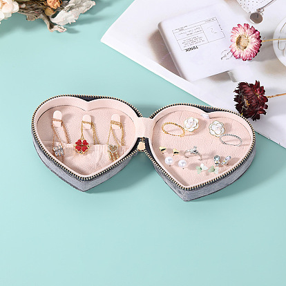 Heart Velvet Jewelry Storage Zipper Boxes, Jewelry Organizer Travel Case, for Necklace, Ring Earring Holder