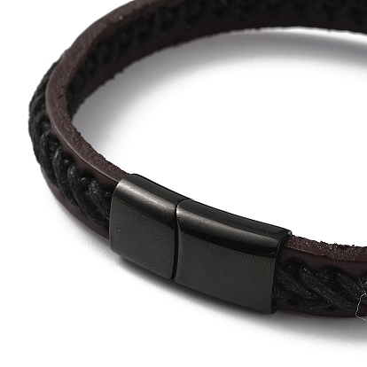 Bracelet en cuir tressé, avec 304 fermoirs magnétiques en acier inoxydable pour hommes femmes