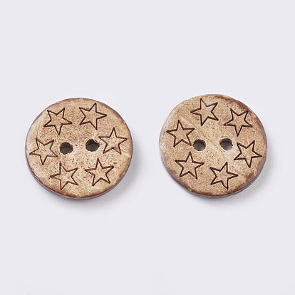 Botones de madera, 2 agujero, plano y redondo, patrón mixto