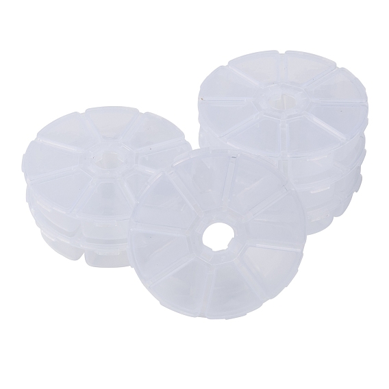 Conteneurs de perle plastique, flip top stockage de perles, 8 compartiments, 10.5x10.5x2.8 cm