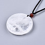Natural Quartz Crystal Pendant Necklaces, Slider Necklaces, with Random Color Polyester Cords, Flat Round