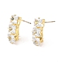 Brass Micro Pave Clear Cubic Zirconia Stud Earring Findings, with Loop, Rectangle