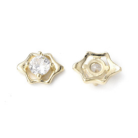 Brass Micro Pave Clear Cubic Zirconia Cabochons, Flower