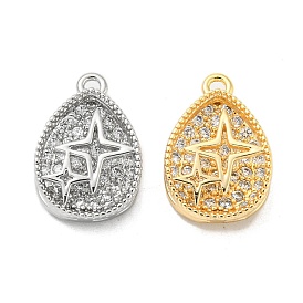 Brass Micro Pave Cubic Zirconia Pendant, Oval with Star