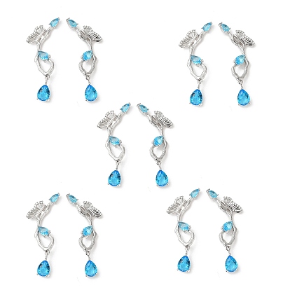 Arete colgante de mariposa con circonita cúbica azul cielo y lágrima, joyas de latón para mujer, sin cadmio y níque y plomo