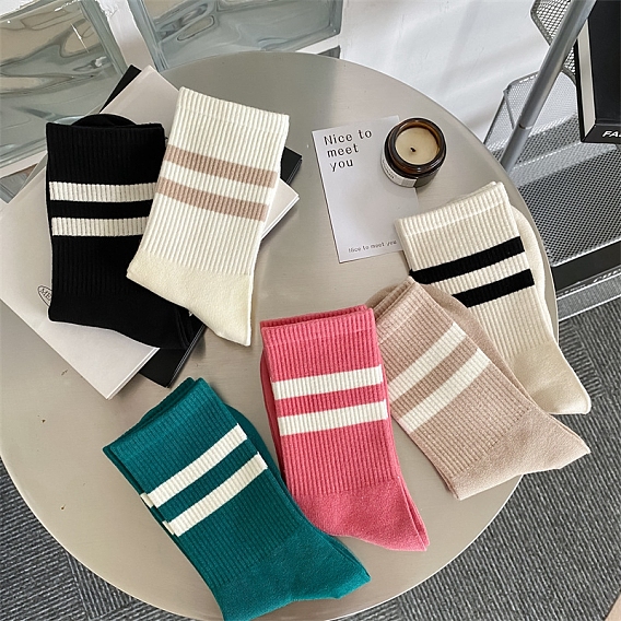Calcetines de punto de algodón, calcetines térmicos cálidos de invierno, patrón de la raya