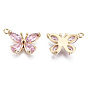 Real 18K Gold Plated Brass Micro Pave Cubic Zirconia Pendants, Nickel Free, Butterfly