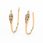 Brass Micro Pave Cubic Clear Zirconia Earring Hooks, with Horizontal Loop, Ear Wire, Nickel Free