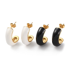 Ion Plating(IP) 304 Stainless Steel Arch Stud Earrings with Enamel for Women