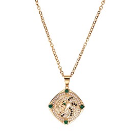 Green Cubic Zirconia Lion Rotating Pendant Necklace, Brass Stress Relief Jewelry for Women