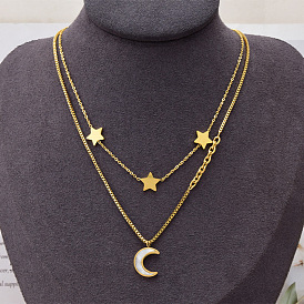 Double-layered mixed star and moon pendant titanium steel jewelry - minimalist, versatile necklace.