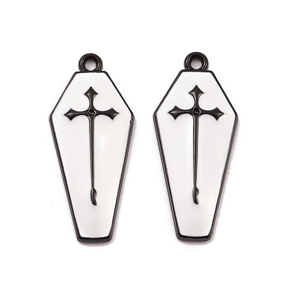 Spray Painted Alloy Pendants, Long-Lasting Plated, Lead Free & Cadmium Free, Coffin with Cross