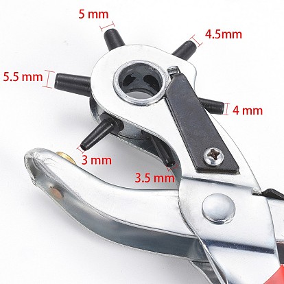 Alicates de perforación de orificio giratorio de hierro, puede bolsa 3 mm, 3.5 mm, 4 mm, 4.5 mm, 5 mm, 5.5 mm agujero redondo, Para banda de reloj y punzón de agujeros de cinturón de cuero.