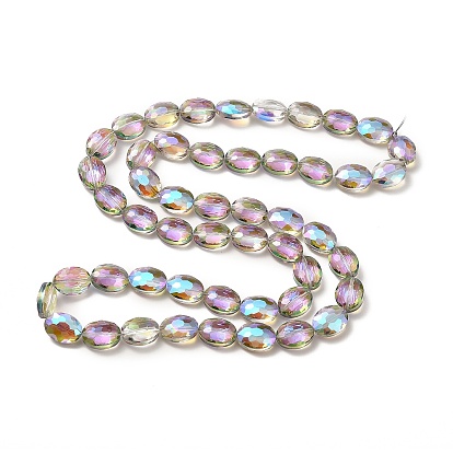 Transparentes perles de verre de galvanoplastie brins, facette, demi-plaqué, ovale
