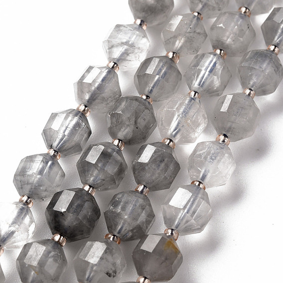 Brins de perles de quartz gris naturel, baril, facette