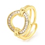 Rack Plating Brass with Clear Cubic Zirconia Donut Open Cuff Rings, Long-Lasting Plated, Lead Free & Cadmium Free